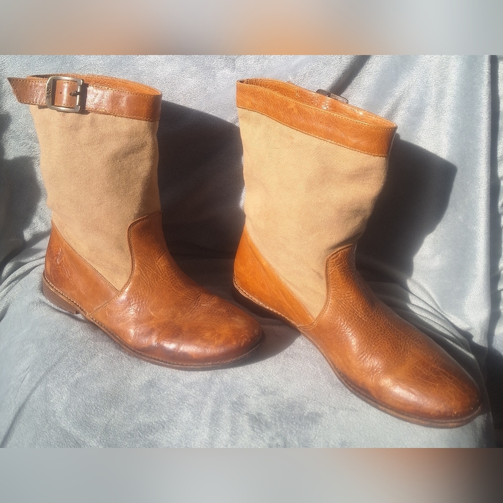 Frye 77249 Paige Shortie Distressed Leather & Canvas Western Boots Women Size 10